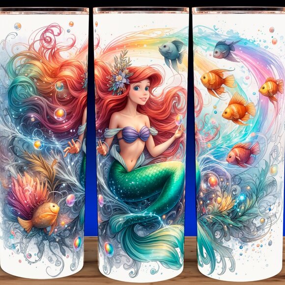 Ariel The Little Mermaid Underwater Watercolor Cup Mug Tumbler 20oz - Picture 1 of 3